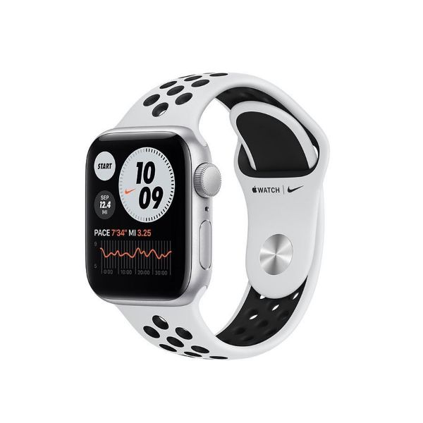 תמונה של Apple Watch Nike SE GPS, 44mm Silver Aluminium Case with Pure Platinum/Black Nike Sport Band - Regular